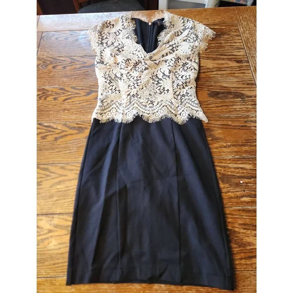 Ted Baker Women's Sarvani Lace Cocktail Party Dress Black Ponte Knit Size sz 1 (